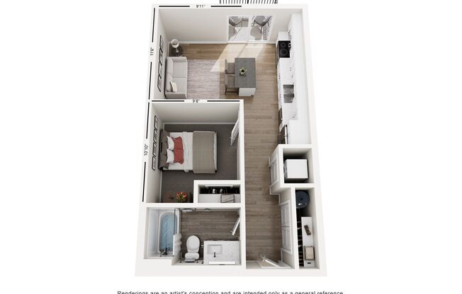 Studio, 1 bath, 542 sqft, $1,375, Unit 2-311