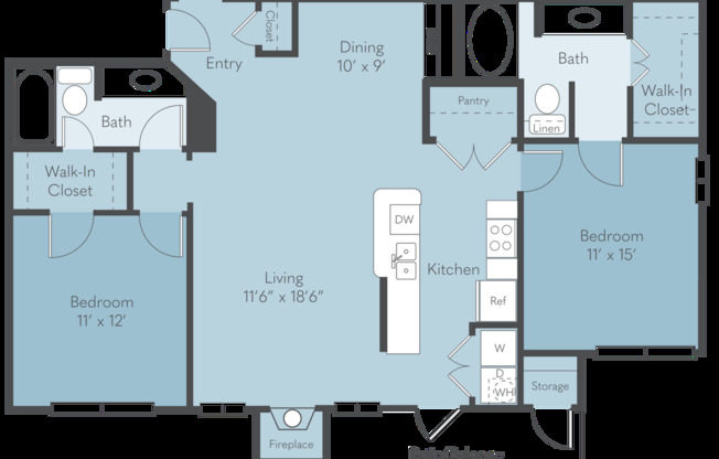 2 beds, 2 baths, 1,094 sqft, $1,259