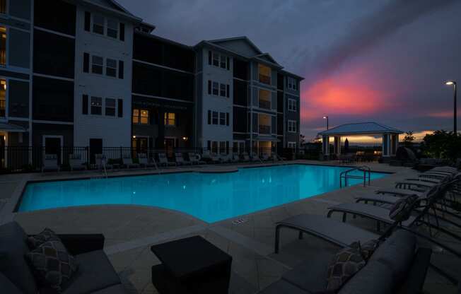 Swimming Pool at Dusk at Palms at Magnolia Park in Riverview, FL