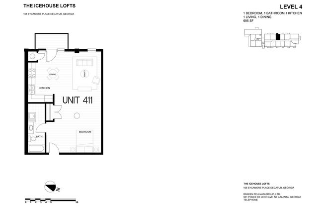 Studio, 1 bath, 700 sqft, $1,605, Unit A-411