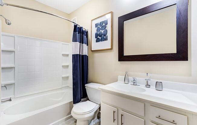 bathroom with shower at Uptown Lake Apartments, Minneapolis, MN, 55408