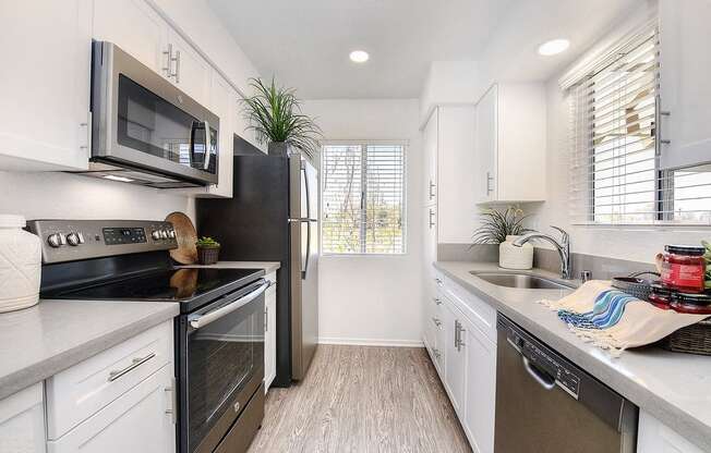 upgraded kitchen, quartz, new appliances at Bella Vista, Mission Viejo