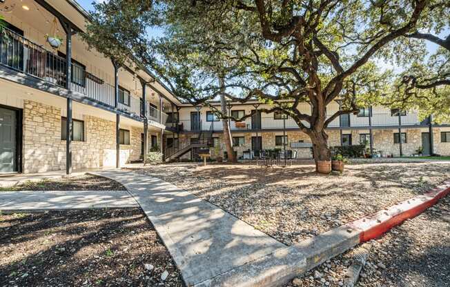 our apartments offer a courtyard with trees and seating