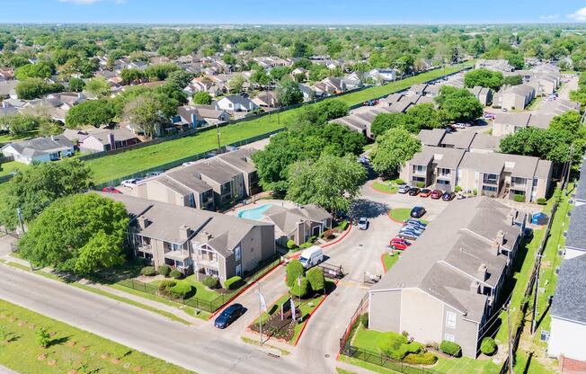 an aerial view of a Kirkwood Landing Apartments in Houston, TX 77099