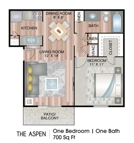 1 bed, 1 bath, 700 sqft, $745