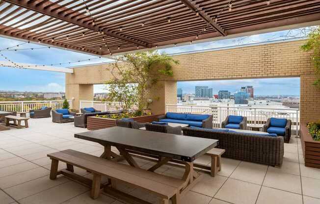 Rooftop dining tables and seating