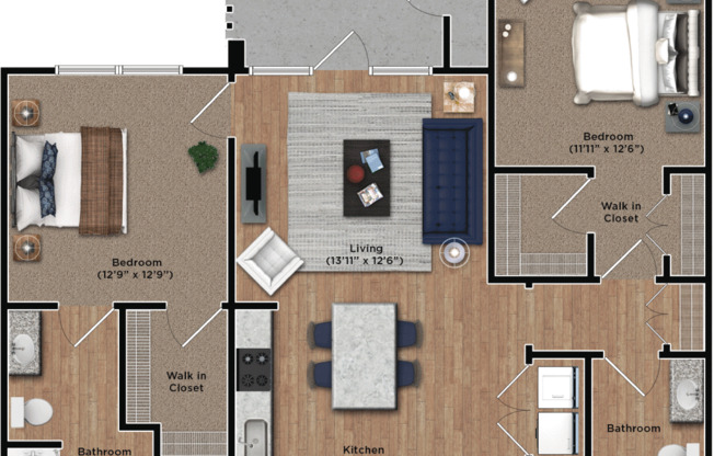 2 beds, 2 baths, 1,117 sqft, $1,835, Unit 2104