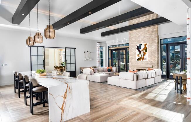 Sleek design and inviting seating make this stylish clubhouse a natural gathering place for residents and guests alike.