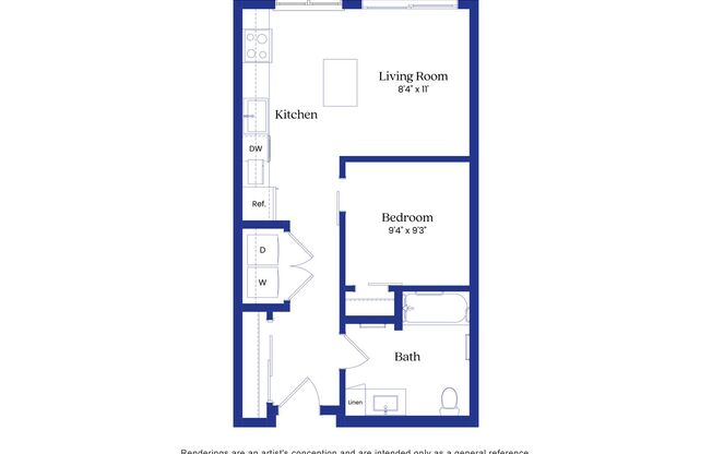 Studio, 1 bath, 569 sqft, $1,645, Unit 105