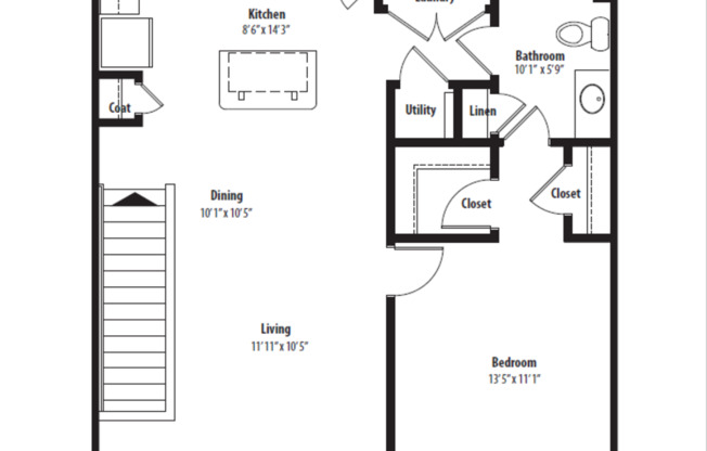 1 bed, 1 bath, 857 sqft, $1,373