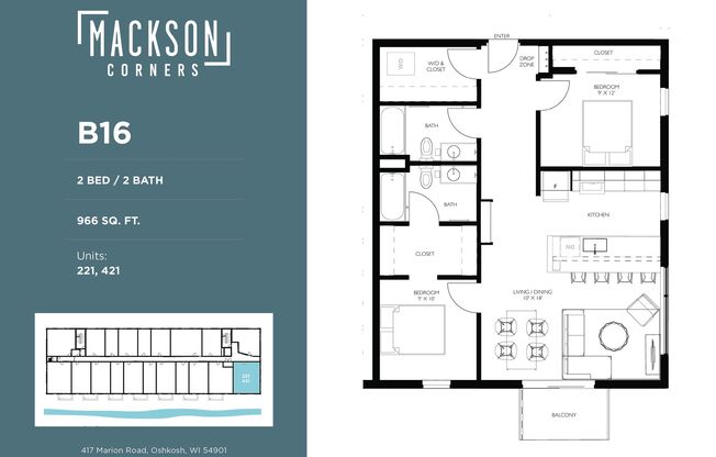 2 beds, 2 baths, 966 sqft, $2,450, Unit 321