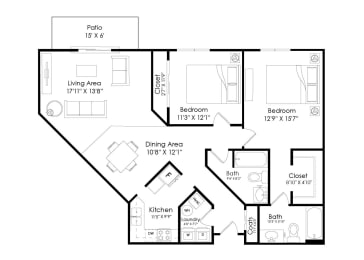 2 beds, 2 baths, 1,258 sqft, $1,744