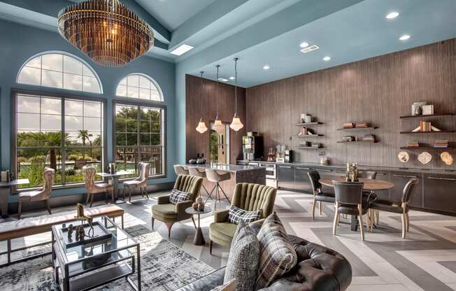a living room filled with furniture and a large window
