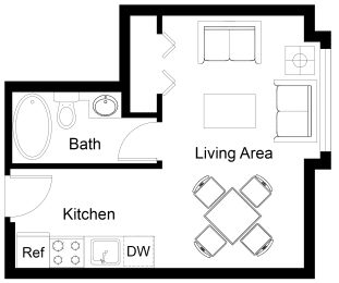 Studio, 1 bath, 328 sqft, $1,279