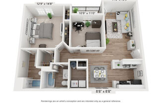 2 beds, 2 baths, 1,004 sqft, $1,501