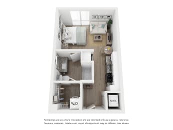 Studio, 1 bath, 392 sqft, $1,650