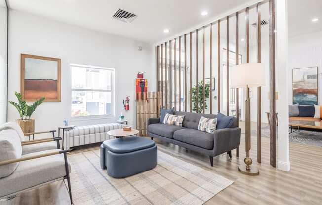 a living room with a couch and a table