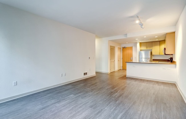 unfurnished living room with wood style plank flooring