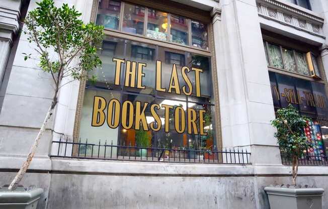 A tree is in front of a bookstore.