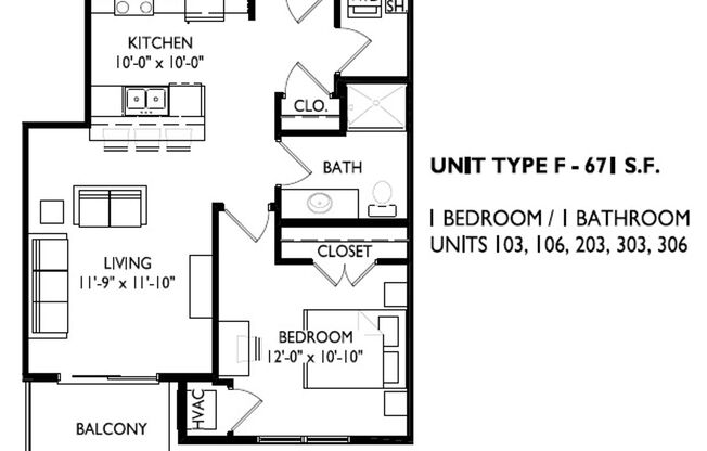 1 bed, 1 bath, 688 sqft, $1,295, Unit 1211-302