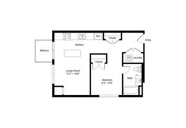 Studio, 1 bath, 592 sqft, $1,852