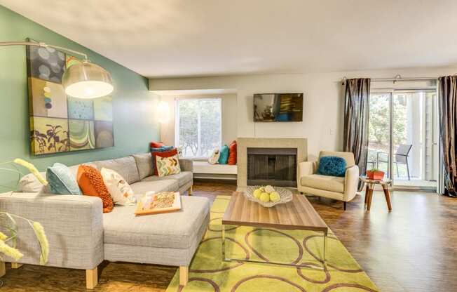 Living Room with Fireplace at MonteVista, Beaverton, OR