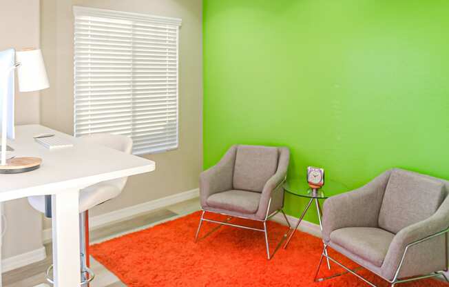 Work station with green screen wall perfect for online meetings