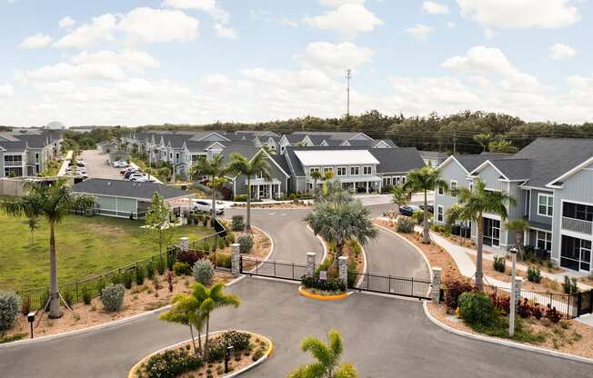 an aerial view of a street of houses with palm trees at Palm Grove in Ellenton, FL 34222