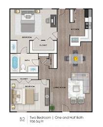 2 beds, 1 bath, 925 sqft, $1,255