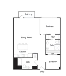 2 beds, 2 baths, 1,021 sqft, $2,600