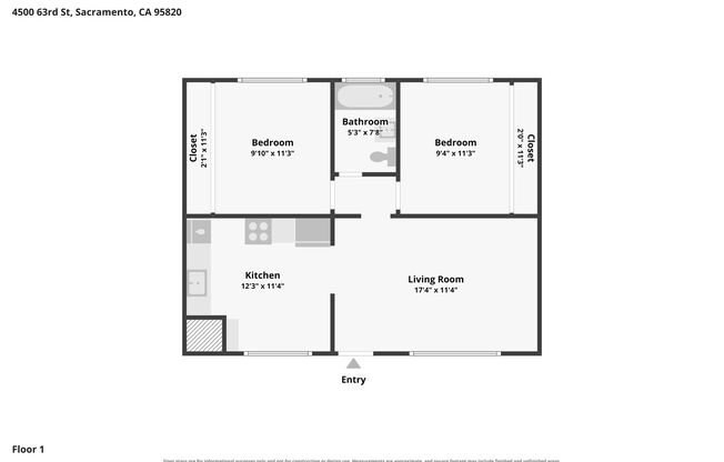 2 beds, 1 bath, 850 sqft, $1,600, Unit 4552