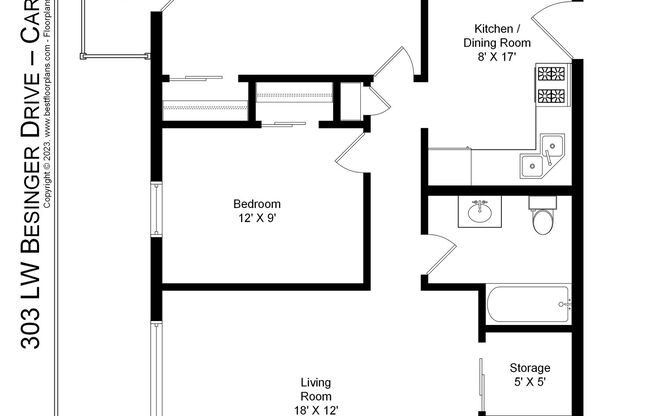 2 beds, 1 bath, 888 sqft, $1,565, Unit 606-1A