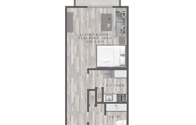Studio, 1 bath, 500 sqft, $1,860