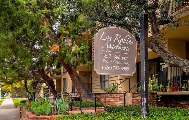 Welcoming Property Sign at Los Robles Apartments, Pasadena, California