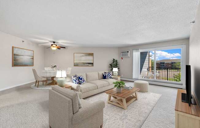 Living room and dining room at Cedars Lakeside, Little Canada 55117