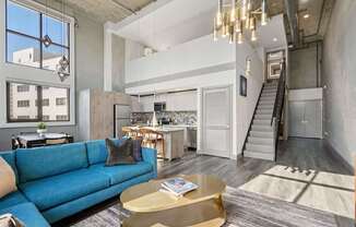 Living Room With Kitchen at The Mansfield at Miracle Mile, Los Angeles, CA