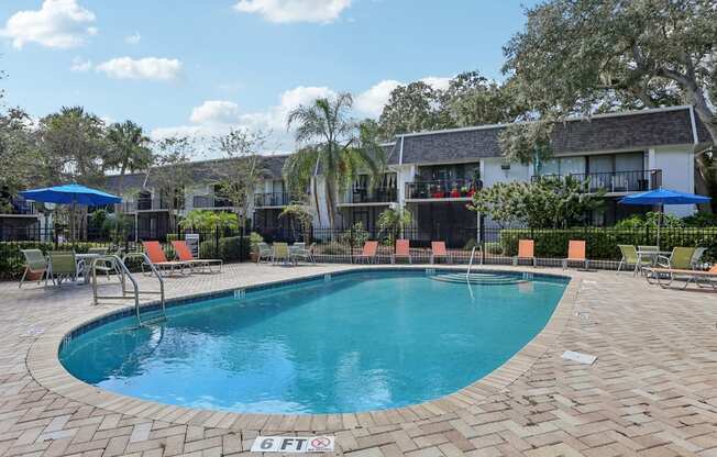 A 6 ft pool surrounded by a brick patio.