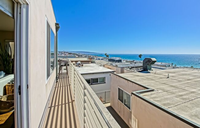MODERN, BRIGHT & SPACIOUS, TRI-LEVEL DETACHED TOWNHOUSE W/ UNOBSTRUCTED OCEAN VIEWS, 2 BALCONIES & 4-CAR PARKING CLOSE TO RESTAURANTS, SHOPPING, EASY FREEWAY ACCESS & JUST 2 BLOCKS TO BEACH!