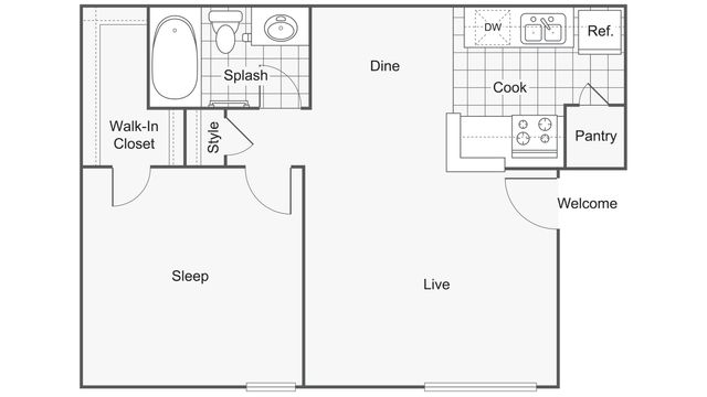 1 bed, 1 bath, 623 sqft, $995