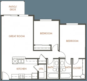 2 Bedroom, 2 Bathroom Floor Plan