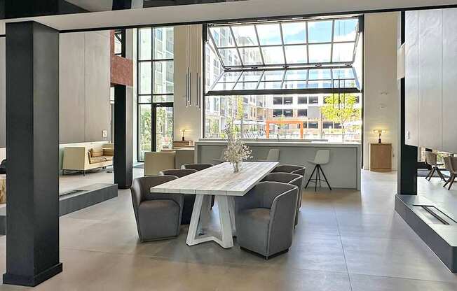 Seating area in multi-story clubhouse