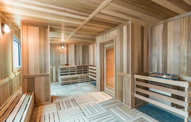 Unwind in the on-site sauna, thoughtfully designed with natural wood tones and calming warmth for total relaxation and wellness.