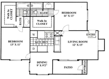 2 beds, 2 baths, 975 sqft, $1,590