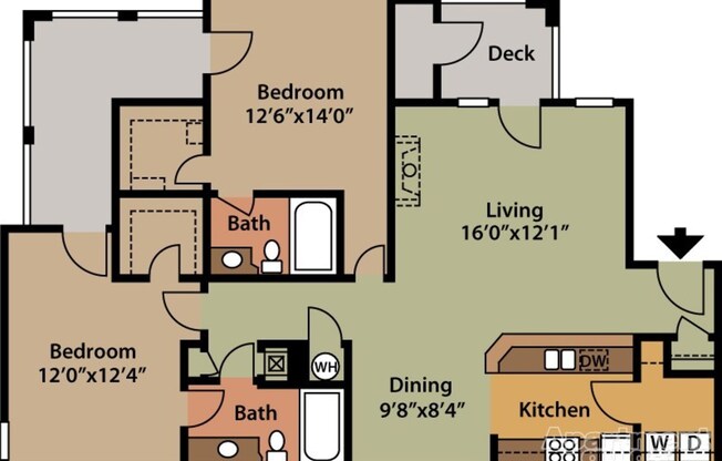 2 beds, 2 baths, 1,226 sqft, $1,775