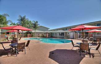 Poolside Dining Tables at Ranchero Plaza, San Jose, CA, 95117