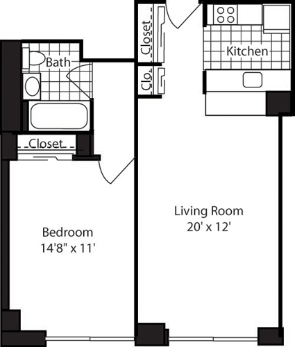 1 bed, 1 bath, 595 sqft, $7,800, Unit 416