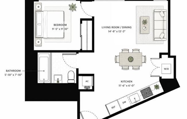 1 bed, 1 bath, 610 sqft, $4,300, Unit 1707