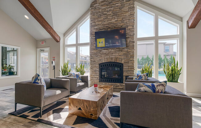 Clubhouse With Fireplace at Prairie Pines Townhomes, Kansas, 66226