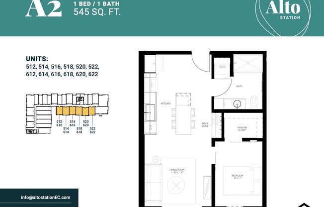 1 bed, 1 bath, 545 sqft, $1,265, Unit 518