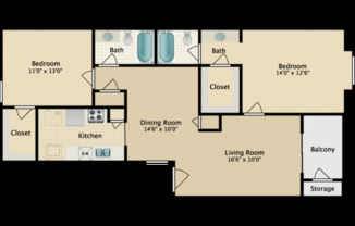 2 beds, 2 baths, 1,011 sqft, $1,288